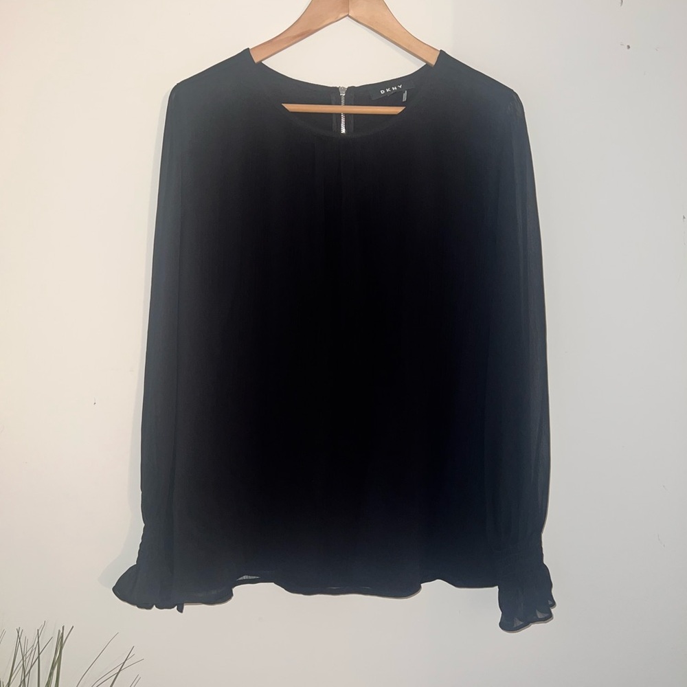 DKNY Black Sheer Long-Sleeve Blouse